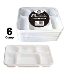 50pc Reusable Deluxe Heavy-Duty 6 Compartment Plastic Dinner Plates 50pc Reusable Deluxe Heavy-Duty 6 Compartment Plastic Dinner Plates