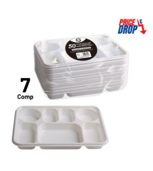 50pc Reusable Deluxe Heavy-Duty 7 Compartment Plastic Dinner Plates