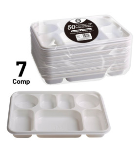 50pc Reusable Deluxe Heavy-Duty 7 Compartment Plastic Dinner Plates 50pc Reusable Deluxe Heavy-Duty 7 Compartment Plastic Dinner Plates