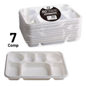 50pc Reusable Deluxe Heavy-Duty 7 Compartment Plastic Dinner Plates 50pc Reusable Deluxe Heavy-Duty 7 Compartment Plastic Dinner Plates