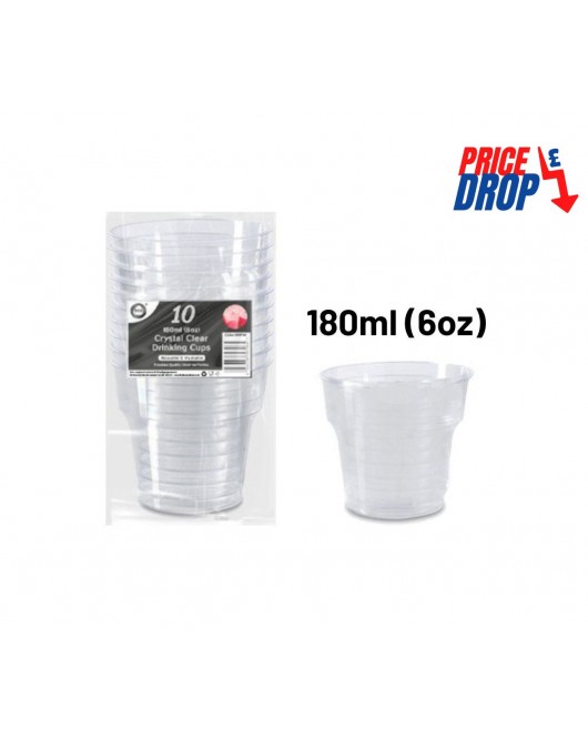 10pc Reusable 180ml (6Oz) Crystal Clear Drinking Cups