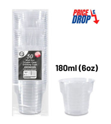 50pc Reusable 180ml (6Oz) Crystal Clear Drinking Cups