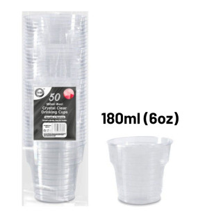50pc Reusable 180ml (6Oz) Crystal Clear Drinking Cups 50pc Reusable 180ml (6Oz) Crystal Clear Drinking Cups