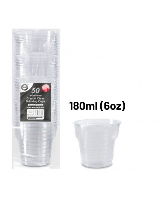 50pc Reusable 180ml (6Oz) Crystal Clear Drinking Cups