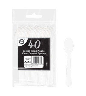 40pc Reusable Deluxe Small Plastic Clear Dessert Spoons 40pc Reusable Deluxe Small Plastic Clear Dessert Spoons