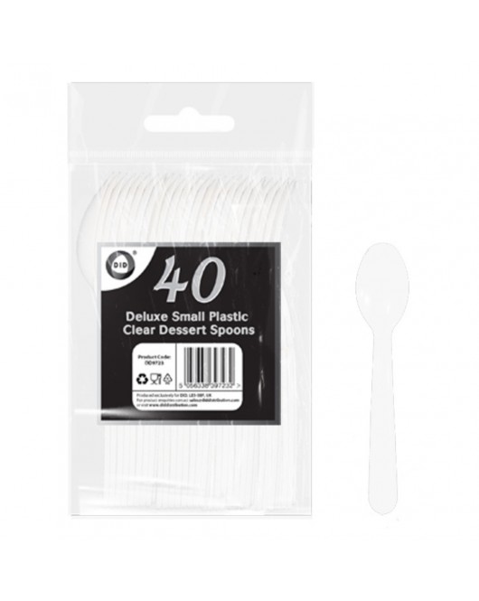 40pc Reusable Deluxe Small Plastic Clear Dessert Spoons