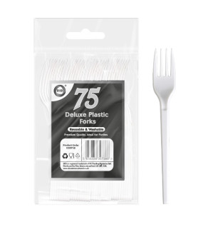 75pc Reusable Deluxe Plastic Forks 75pc Reusable Deluxe Plastic Forks