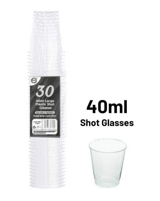 30pc Reusable 40ml Large Plastic Shot Glasses