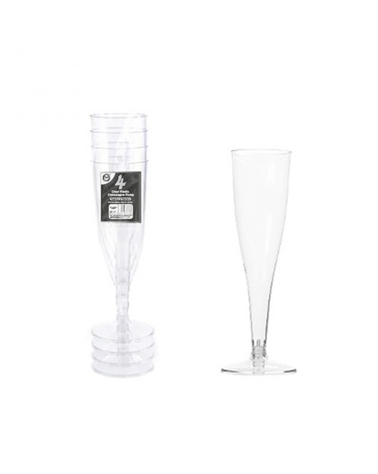 4pc Reusable Clear Plastic Champagne Flutes