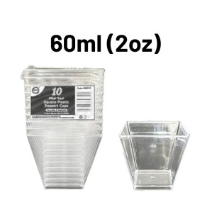 10pc Reusable 60ml (2Oz) Square Plastic Dessert Cups