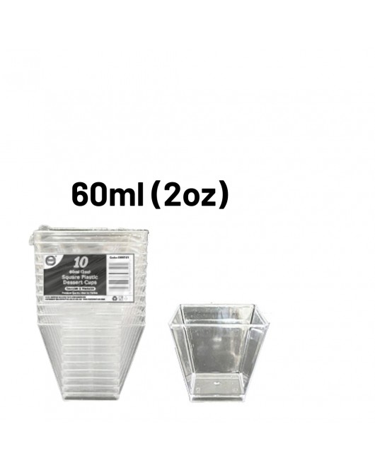 10pc Reusable 60ml (2Oz) Square Plastic Dessert Cups
