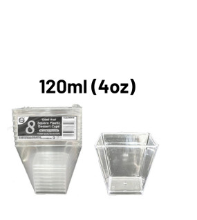 8pc Reusable 120ml (4Oz) Square Plastic Dessert Cups 8pc Reusable 120ml (4Oz) Square Plastic Dessert Cups