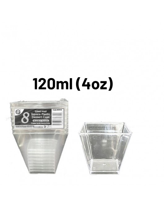8pc Reusable 120ml (4Oz) Square Plastic Dessert Cups