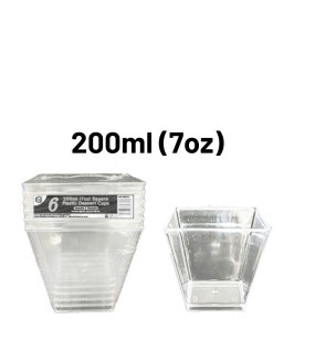 6pc Reusable 200ml (7Oz) Square Plastic Dessert Cups 6pc Reusable 200ml (7Oz) Square Plastic Dessert Cups