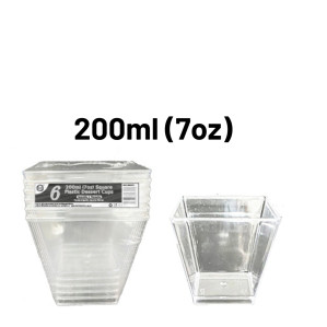 6pc Reusable 200ml (7Oz) Square Plastic Dessert Cups