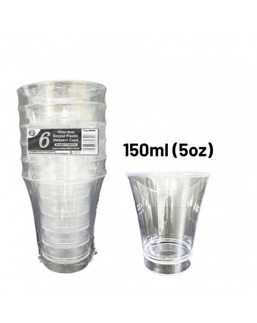 6pc Reusable 150ml (5Oz) Round Plastic Dessert Cups