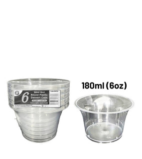 6pc Reusable 180ml (6Oz) Round Plastic Dessert Cups 6pc Reusable 180ml (6Oz) Round Plastic Dessert Cups
