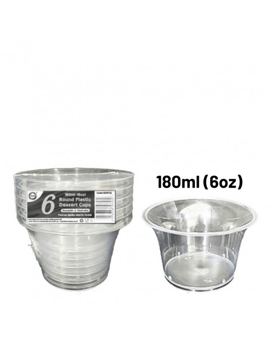 6pc Reusable 180ml (6Oz) Round Plastic Dessert Cups