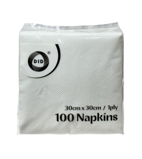 100pc 30cm x 30cm 1ply White Napkins 100pc 30cm x 30cm 1ply White Napkins