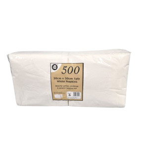 500pc 30cm x 30cm 1ply White Napkins 500pc 30cm x 30cm 1ply White Napkins