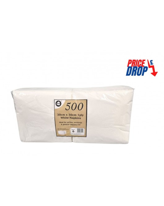 500pc 30cm x 30cm 1ply White Napkins