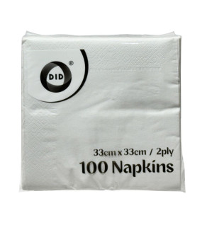 100pc 33cm x 33cm 2ply White Napkins 100pc 33cm x 33cm 2ply White Napkins