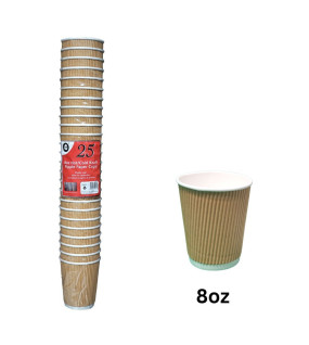 25pc 8oz Hot/Cold Kraft Ripple Paper Cups  25pc 8oz Hot/Cold Kraft Ripple Paper Cups