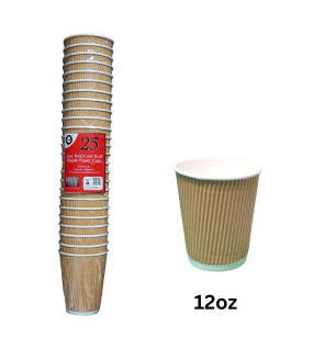 25pc 12oz Hot/Cold Kraft Ripple Paper Cups  25pc 12oz Hot/Cold Kraft Ripple Paper Cups