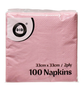 100pc 33cm x 33cm 2ply Pink Napkins 100pc 33cm x 33cm 2ply Pink Napkins