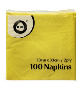 100pc 33cm x 33cm 2ply Yellow Napkins 100pc 33cm x 33cm 2ply Yellow Napkins