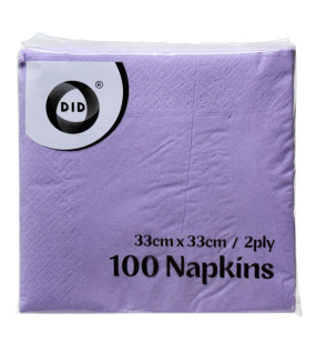 100pc 33cm x 33cm 2ply Lilac Napkins 100pc 33cm x 33cm 2ply Lilac Napkins