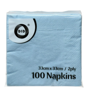 100pc 33cm x 33cm 2ply Light Blue Napkins 100pc 33cm x 33cm 2ply Light Blue Napkins