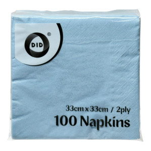 100pc 33cm x 33cm 2ply Light Blue Napkins 100pc 33cm x 33cm 2ply Light Blue Napkins