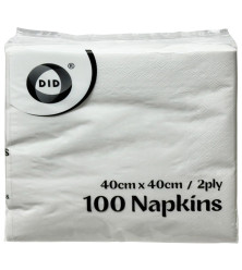 100pc 40cm x 40cm 2ply White Napkins