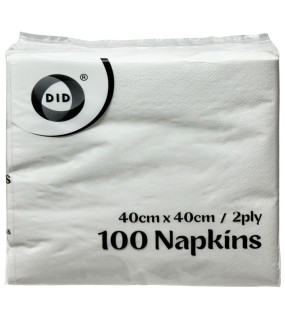 100pc 40cm x 40cm 2ply White Napkins 100pc 40cm x 40cm 2ply White Napkins