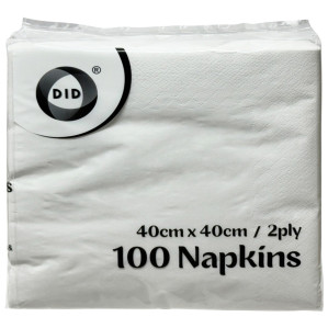 100pc 40cm x 40cm 2ply White Napkins