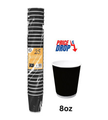 25pc 8oz Hot/Cold Black Ripple Paper Cups 