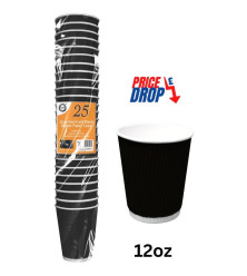 25pc 12oz Hot/Cold Black Ripple Paper Cups 