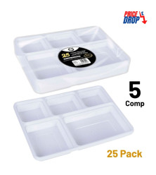 25pc Deluxe Heavy-Duty 5 Compartment Plastic Dinner Plates