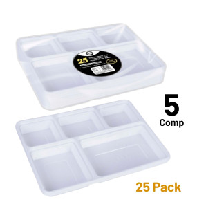 25pc Deluxe Heavy-Duty 5 Compartment Plastic Dinner Plates 25pc Deluxe Heavy-Duty 5 Compartment Plastic Dinner Plates