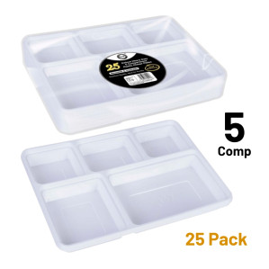 25pc Deluxe Heavy-Duty 5 Compartment Plastic Dinner Plates 25pc Deluxe Heavy-Duty 5 Compartment Plastic Dinner Plates