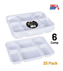 25pc Deluxe Heavy-Duty 6 Compartment Plastic Dinner Plates