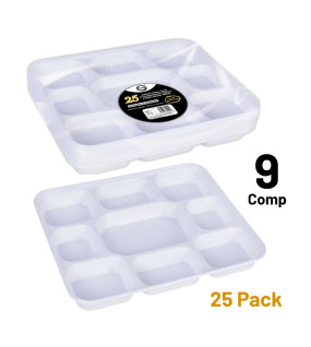 25pc Deluxe Heavy-Duty 9 Compartment Square Plastic Dinner Plates 25pc Deluxe Heavy-Duty 9 Compartment Square Plastic Dinner Plates