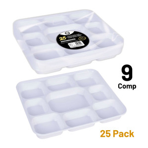 25pc Deluxe Heavy-Duty 9 Compartment Square Plastic Dinner Plates 25pc Deluxe Heavy-Duty 9 Compartment Square Plastic Dinner Plates