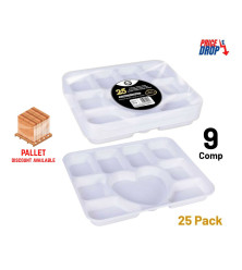 25pc Deluxe Heavy-Duty 9 Compartment Heart Shape Plastic Dinner Plates