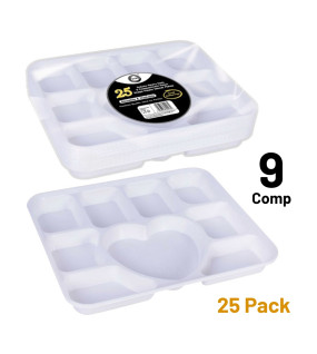 25pc Deluxe Heavy-Duty 9 Compartment Heart Shape Plastic Dinner Plates 25pc Deluxe Heavy-Duty 9 Compartment Heart Shape Plastic Dinner Plates