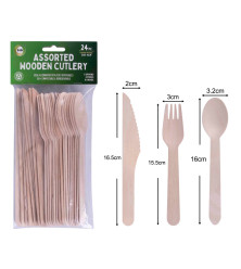 24pc Assorted Wooden Cutlery