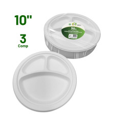 50pc 10" 3 Compartment Biodegradable Bagasse Plates
