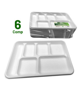 50pc 6 Compartment Biodegradable Bagasse Plates 50pc 6 Compartment Biodegradable Bagasse Plates