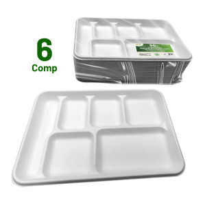 50pc 6 Compartment Biodegradable Bagasse Plates 50pc 6 Compartment Biodegradable Bagasse Plates